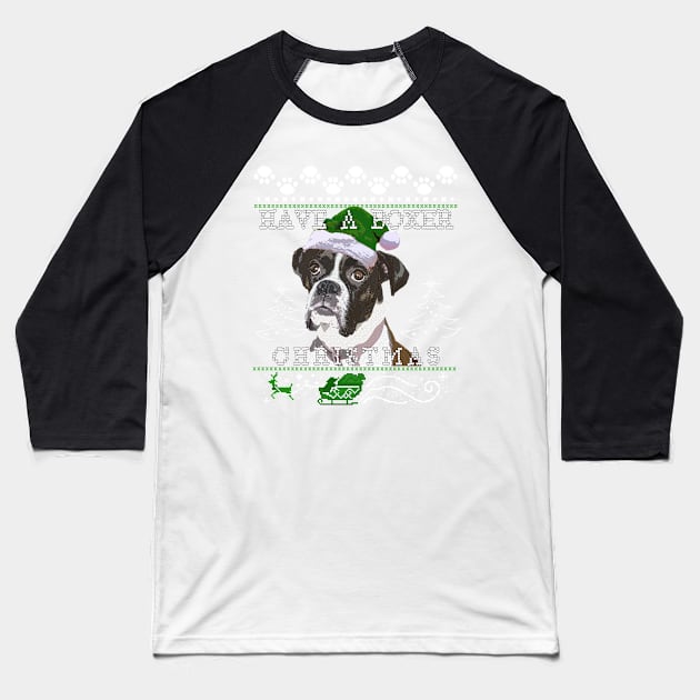 Flashy Brindle Boxer Dog Christmas Sweater Baseball T-Shirt by 3QuartersToday